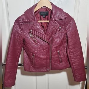 Ann Taylor Womens Burgundy Faux Leather Jacket.